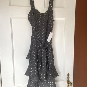 Leith asymmetric frill polka dot midi dress